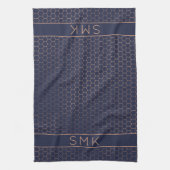 Girl Rose Gold Foil Navy Blue Geometric Monogram Geschirrtuch (Vertikal)