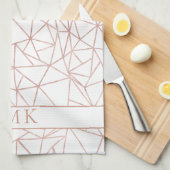 Girl Rose Gold Foil Polygon Geometric Monogram Geschirrtuch (Viertel Falte)