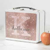 Girl Rose Gold Fun Glitzer Sparkle Monogram Name Metall Brotdose (Beispiel)
