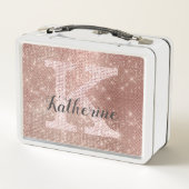 Girl Rose Gold Fun Glitzer Sparkle Monogram Name Metall Brotdose (Rückseite)