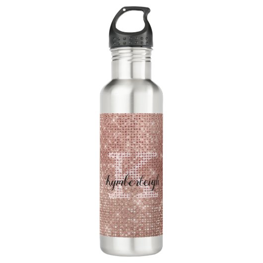 Girl Rose Gold Glam Diamond Glitzer Monogram Name Edelstahlflasche (Vorderseite)