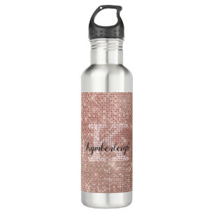 Girl Rose Gold Glam Diamond Glitzer Monogramm Name Edelstahlflasche
