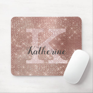 Girl Rose Gold Glam Diamond Sparkle Monogramm Name Mousepad