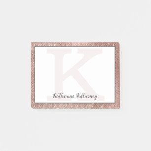 Girl Rose Gold Glam Diamond Sparkle Monogramm Name Post-it Klebezettel