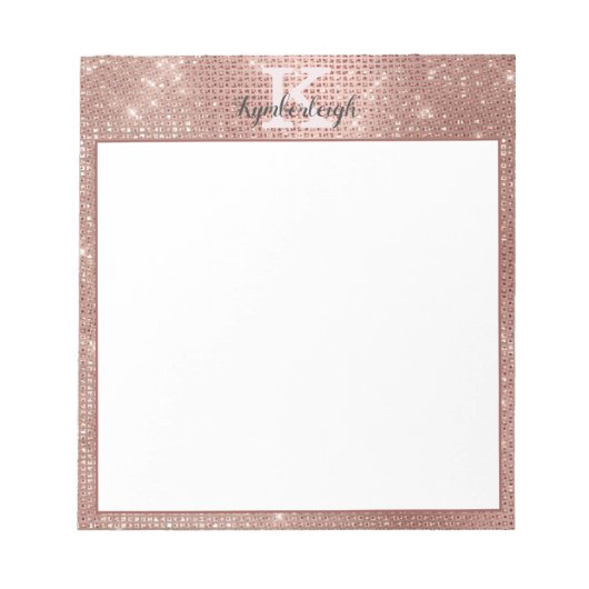 Girl Rose Gold Glam Glitzer Sparkle Monogram Name Notizblock (Vorderseite)