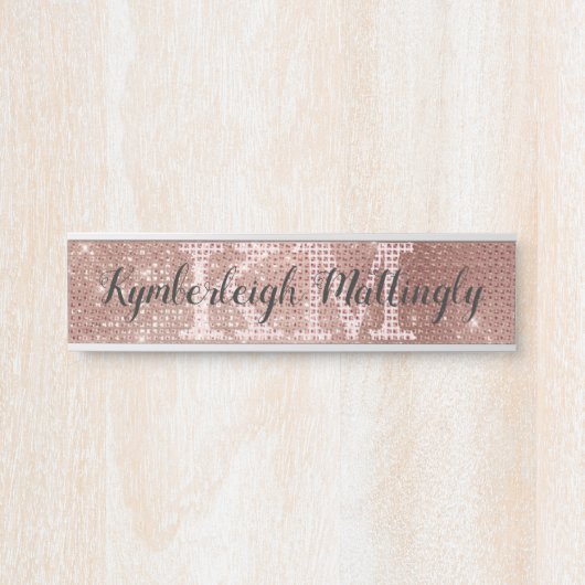Girl Rose Gold Glam Glitzer Sparkle Monogram Name Türschild (Vorderseite )