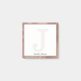 Girl Rose Gold Glam Sparkle Kleine Monogramm Name Post-it Klebezettel