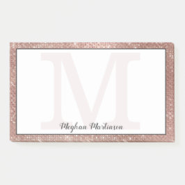Girl Rose Gold Glam Sparkle Monogram Name Large Post-it Klebezettel