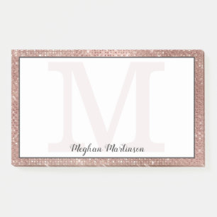 Girl Rose Gold Glam Sparkle Monogram Name Large Post-it Klebezettel