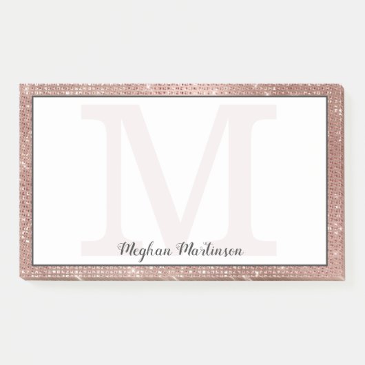 Girl Rose Gold Glam Sparkle Monogram Name Large Post-it Klebezettel (Vorderseite)