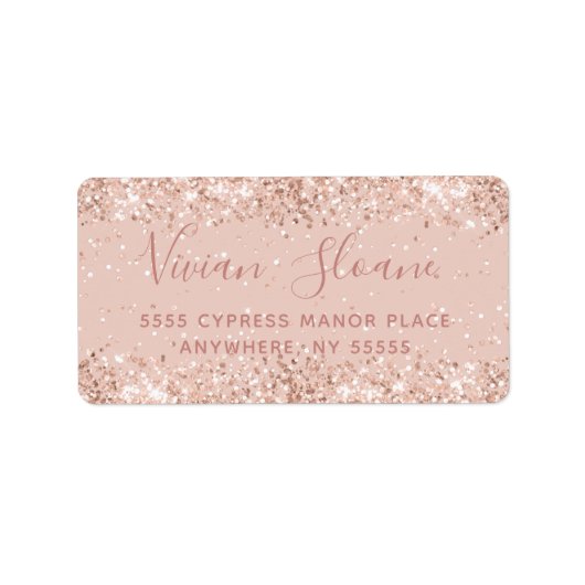 Girl Rose Gold Glitzer Address Label Adressaufkleber (Vorne)
