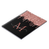 Girl Rose Gold Glitzer Blush Monogram Name Black Notizblock (Linke Seite)