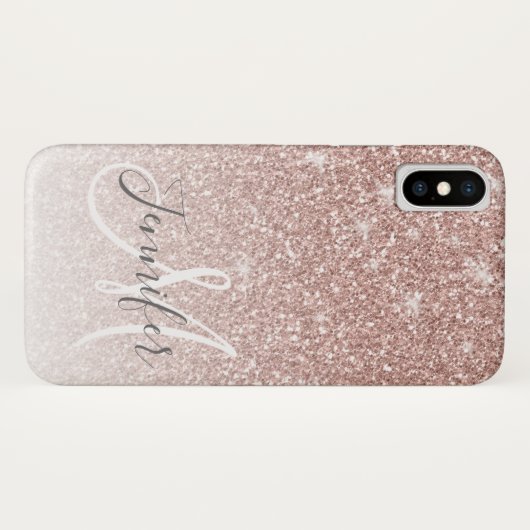Girl Rose Gold Glitzer Blush Monogram Name Case-Mate iPhone Hülle (Rückseite (Horizontal))