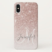 Girl Rose Gold Glitzer Blush Monogram Name Case-Mate iPhone Hülle (Rückseite)