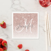 Girl Rose Gold Glitzer Blush Monogram Name Serviette (Beispiel)