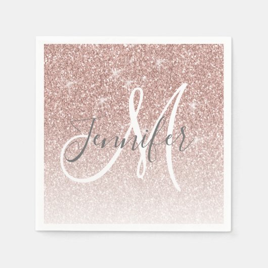 Girl Rose Gold Glitzer Blush Monogram Name Serviette (Vorderseite)