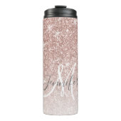 Girl Rose Gold Glitzer Blush Monogram Name Thermosbecher (Vorderseite)