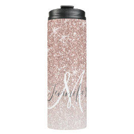 Girl Rose Gold Glitzer Blush Monogram Name Thermosbecher