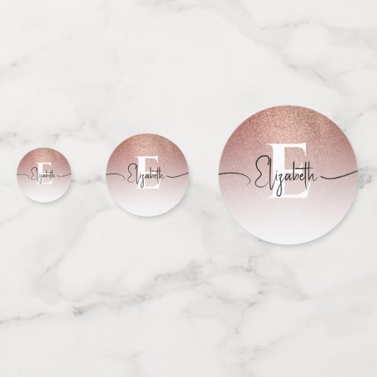 Girl Rose Gold Glitzer Blush Monogram Script Name Konfetti (Rückseiten)