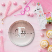 Girl Rose Gold Glitzer Blush Monogram Script Name Pappteller (Party)