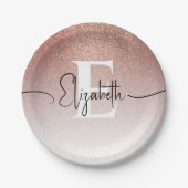 Girl Rose Gold Glitzer Blush Monogram Script Name Pappteller (Vorderseite)