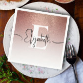 Girl Rose Gold Glitzer Blush Monogram Script Name Serviette