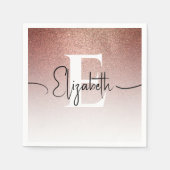 Girl Rose Gold Glitzer Blush Monogram Script Name Serviette (Vorderseite)