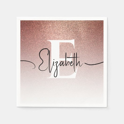 Girl Rose Gold Glitzer Blush Monogram Script Name Serviette (Vorderseite)