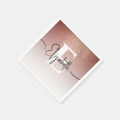 Girl Rose Gold Glitzer Blush Monogram Script Name Serviette (Ecke)