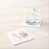 Girl Rose Gold Glitzer Blush Monogramm Rechteckiger Pappuntersetzer (Vor Ort)