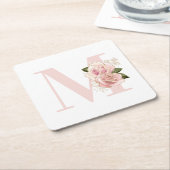 Girl Rose Gold Glitzer Blush Monogramm Rechteckiger Pappuntersetzer (angewinkelt)