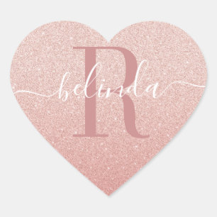 Girl Rose Gold Glitzer Blush Pink Monogram Name Herz-Aufkleber