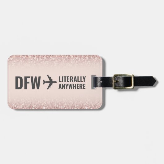 Girl Rose Gold Glitzer Custom Airport Code Funny Gepäckanhänger (Vorderseite horizontal)