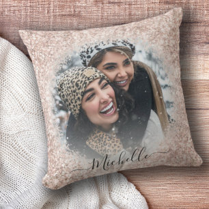 Girl Rose Gold Glitzer Foto Template Throw Pillo Kissen
