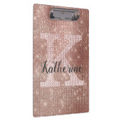 Girl Rose Gold Glitzer Glam Sparkle Monogramm Name Klemmbrett (Rechts)