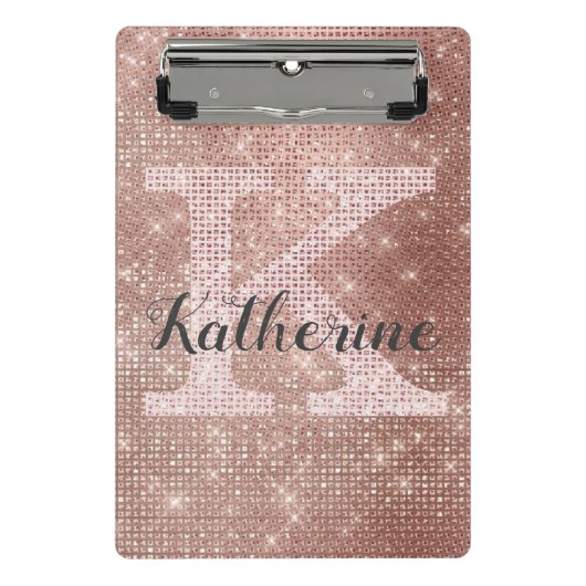 Girl Rose Gold Glitzer Glam Sparkle Monogramm Name Mini Klemmbrett (Vorderseite)
