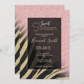 Girl Rose Gold Glitzer Glitzern Black Zebra Print Einladung (Vorne/Hinten)