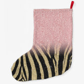 Girl Rose Gold Glitzer Glitzern Black Zebra Print Großer Weihnachtsstrumpf (Rückseite)