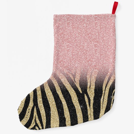 Girl Rose Gold Glitzer Glitzern Black Zebra Print Großer Weihnachtsstrumpf (Rückseite)