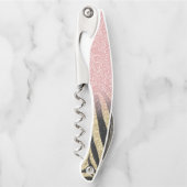 Girl Rose Gold Glitzer Glitzern Black Zebra Print Kellnermesser (Vorderseite)