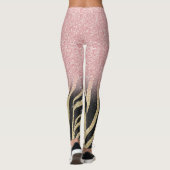 Girl Rose Gold Glitzer Glitzern Black Zebra Print Leggings (Rückseite)