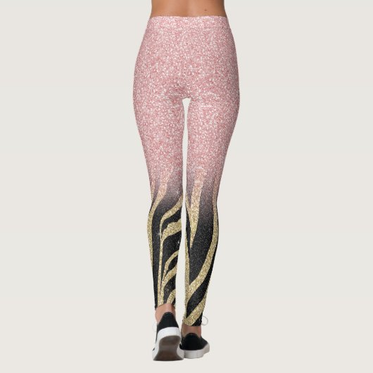 Girl Rose Gold Glitzer Glitzern Black Zebra Print Leggings (Rückseite)