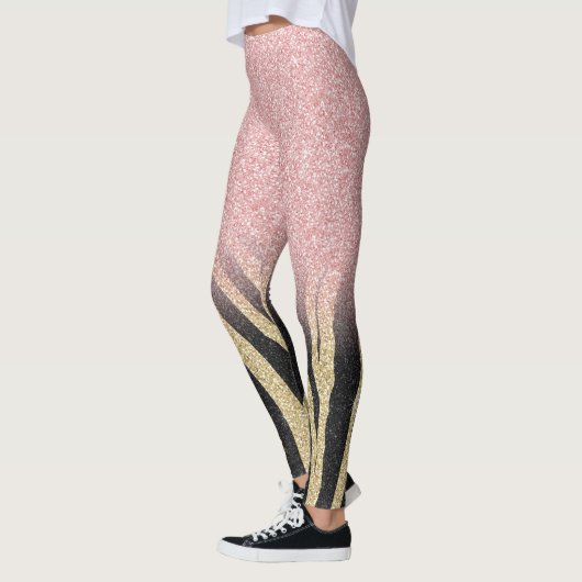 Girl Rose Gold Glitzer Glitzern Black Zebra Print Leggings (Links)