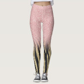 Girl Rose Gold Glitzer Glitzern Black Zebra Print Leggings (Vorderseite)