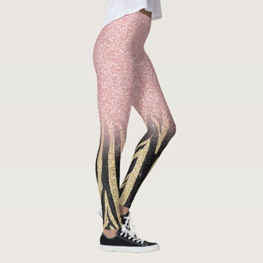 Girl Rose Gold Glitzer Glitzern Black Zebra Print Leggings (Rechts)