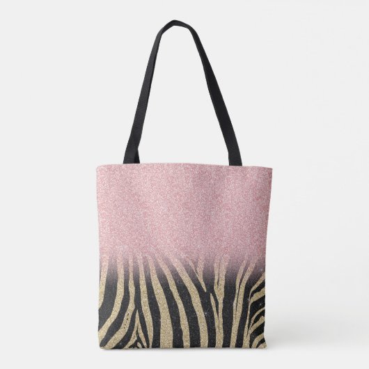 Girl Rose Gold Glitzer Glitzern Black Zebra Print Tasche (Rückseite)