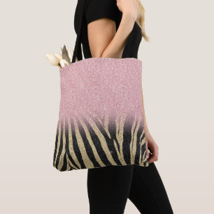 Girl Rose Gold Glitzer Glitzern Black Zebra Print Tasche