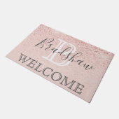 Girl Rose Gold Glitzer Glitzern Monogram Name Fußmatte (Schrägansicht)