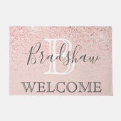 Girl Rose Gold Glitzer Glitzern Monogram Name Fußmatte (Vorderseite)