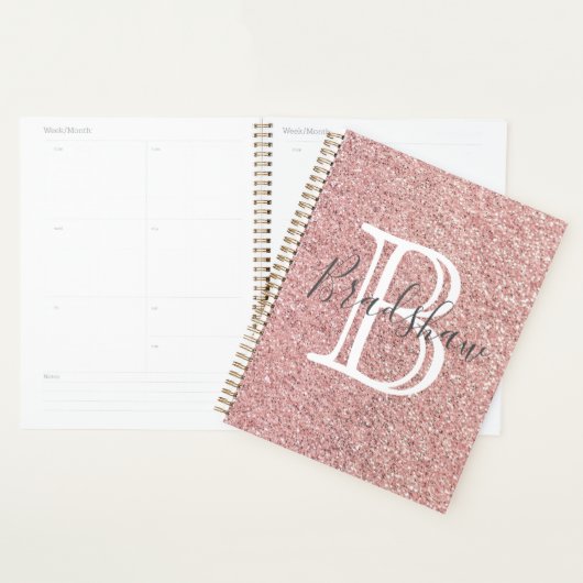 Girl Rose Gold Glitzer Glitzern Monogram Name Planer (Anzeige)